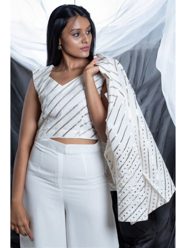 Chanderi Embroidered Top, chanderi top for women, crop top, white top, partywear top, Pongal sale, Lohri sale
