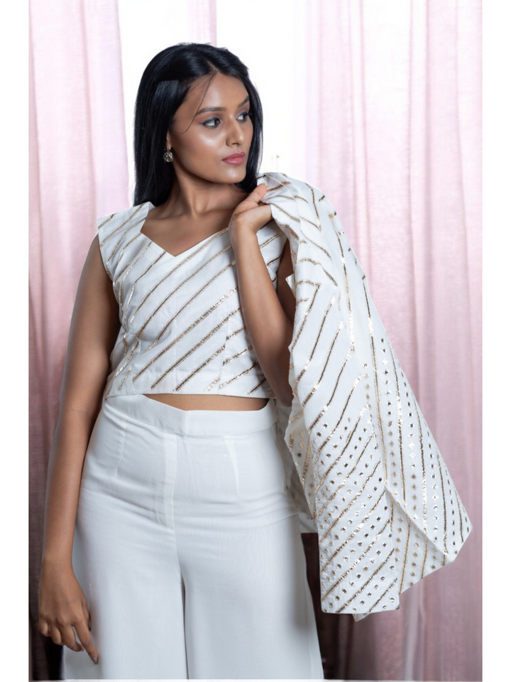 Chanderi Embroidered Top, chanderi top for women, crop top, white top, partywear top, Pongal sale, Lohri sale

