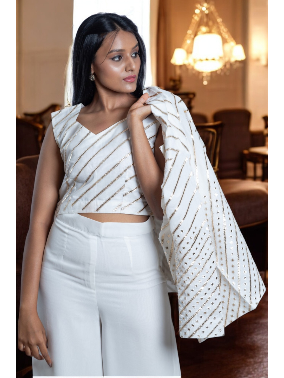 Chanderi Embroidered Top, chanderi top for women, crop top, white top, partywear top, Pongal sale, Lohri sale
