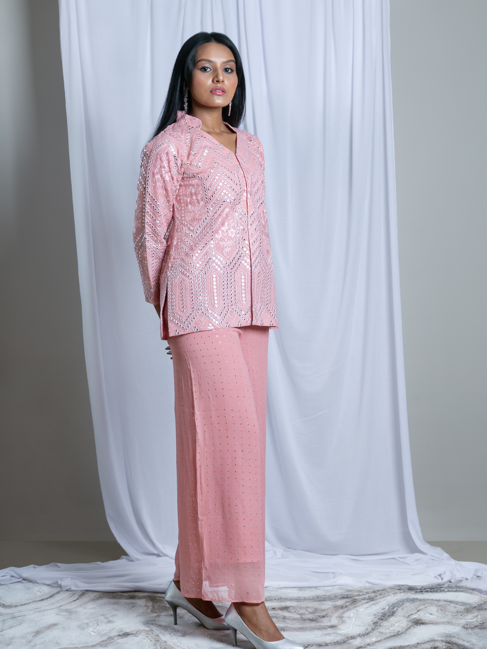  Baby Pink Embroidered Set, chanderi co ord set, white co ord set, party wear co ord,  Pongal sale, Lohri sale
