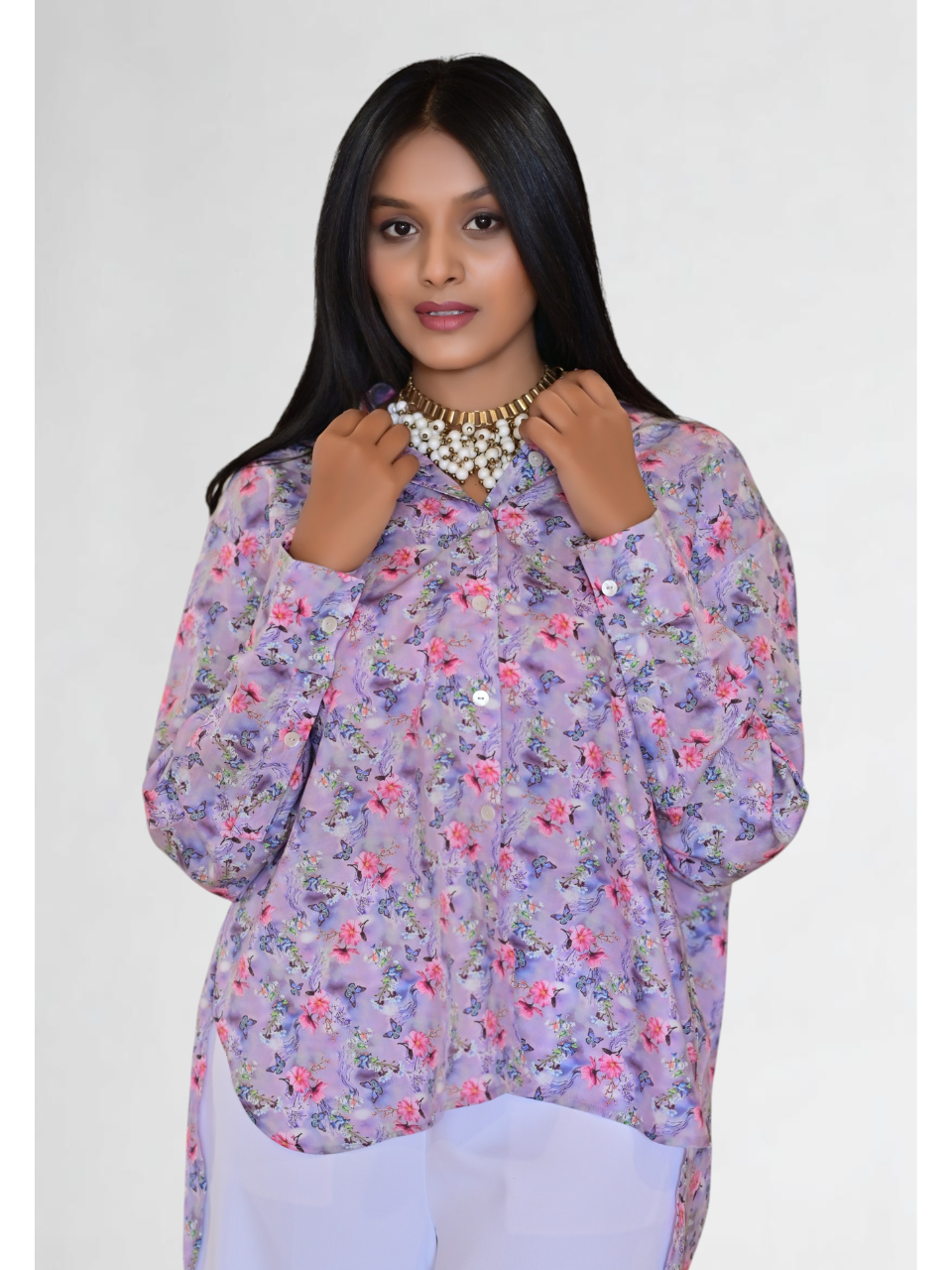 Lilac Whisper Shirt – Nature Impressions in Fluid Lyocell, lyocell shirt, printed shirts, floral print shirts