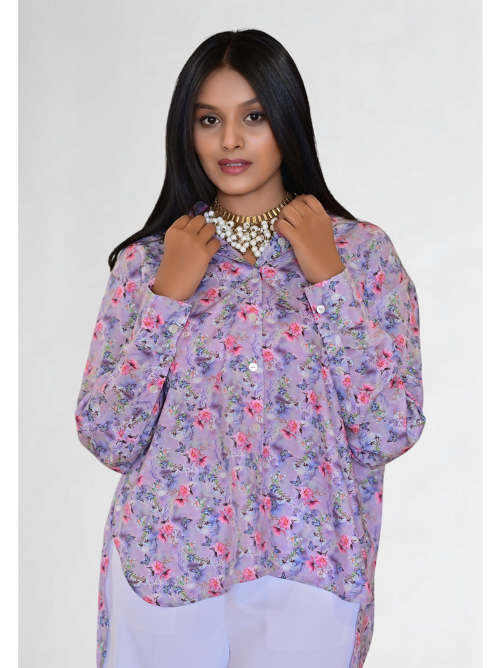 Lilac Whisper Shirt – Nature Impressions in Fluid Lyocell, lyocell shirt, printed shirts, floral print shirts