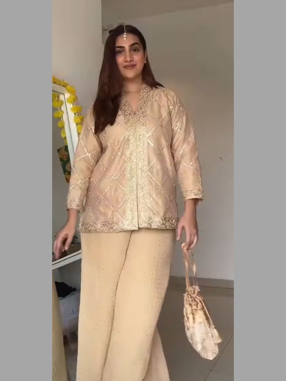 Beige Elegance Embroidered Chanderi Set