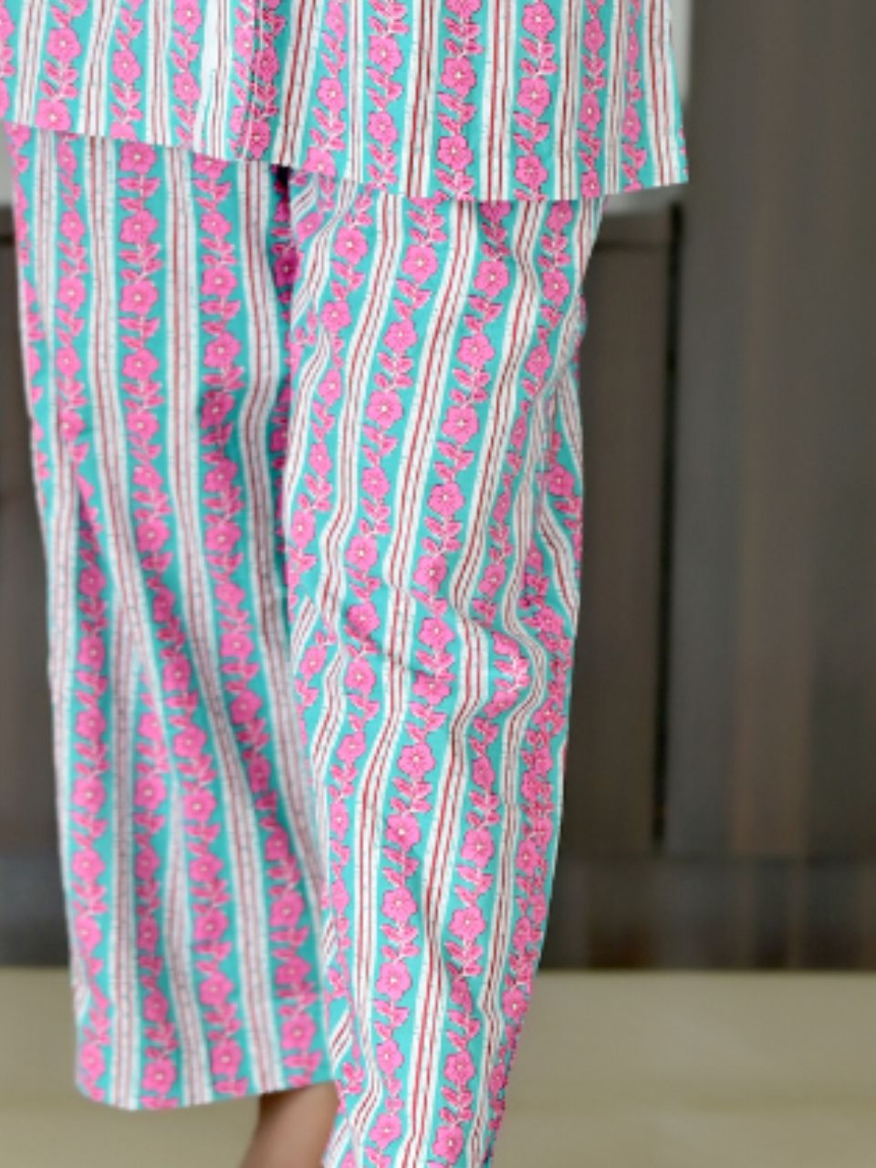  Pink Stripes Bottom Wear, cambric cotton pant, pink color pajamas