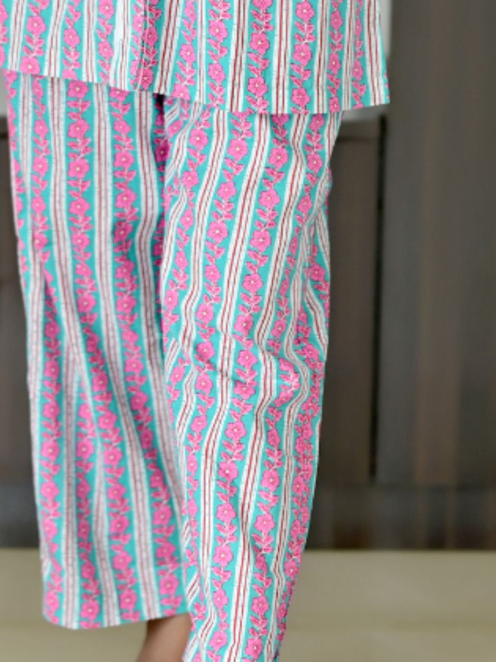  Pink Stripes Bottom Wear, cambric cotton pant, pink color pajamas