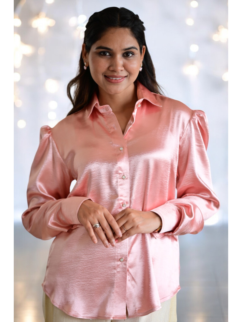 Blush Satin Elegance Shirt, satin shirt, pink shirts, partywear shirts