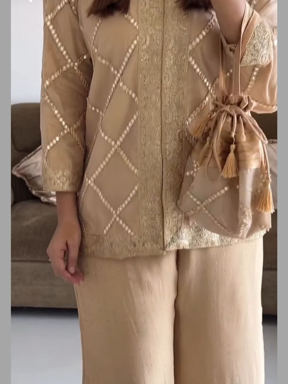 Beige Elegance Embroidered Chanderi Set