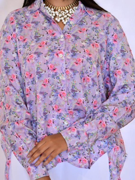 Lilac Whisper Shirt – Nature Impressions in Fluid Lyocell, lyocell shirt, printed shirts, floral print shirts