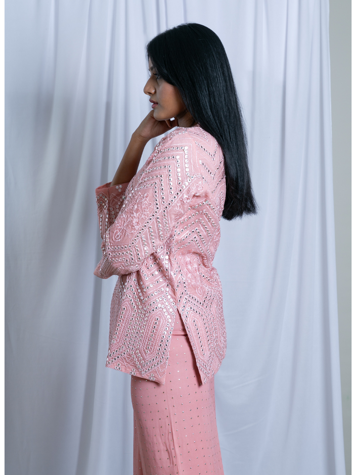  Baby Pink Embroidered Set, chanderi co ord set, white co ord set, party wear co ord,Pongal sale, Lohri sale