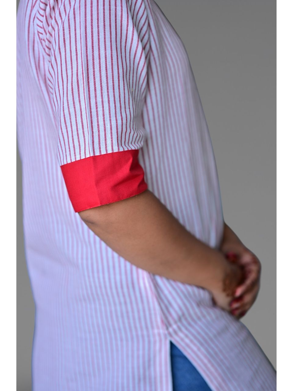 Red Stripes Handloom Kurti, Handloom kurti, white kurti, modern ethnic kurties, office wear kurties
