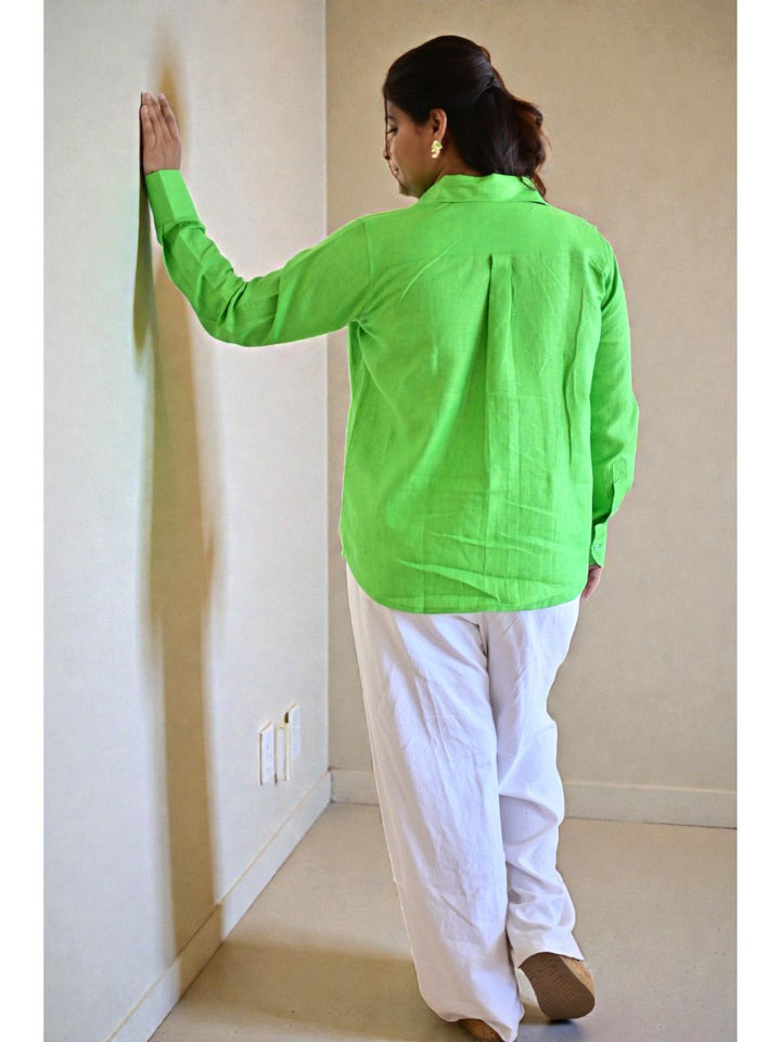 Green Pure Linen Shirt