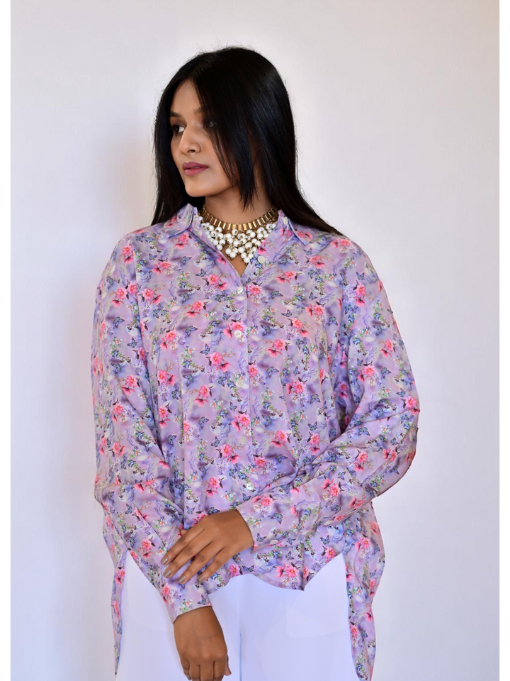 Lilac Whisper Shirt – Nature Impressions in Fluid Lyocell, lyocell shirt, printed shirts, floral print shirts