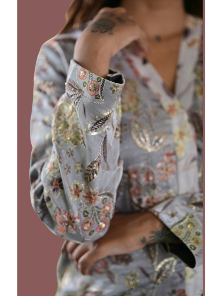 Embroidered Bahaar Set, embroidered chanderi co ord set, brown co-ord set, co-ord sets
