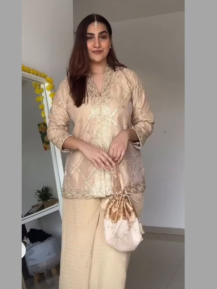 Beige Elegance Embroidered Chanderi Set