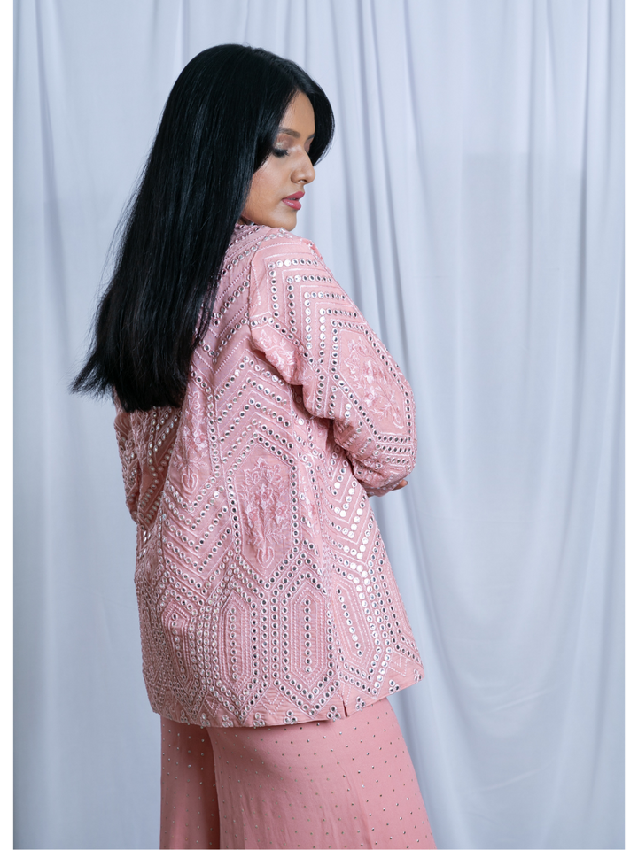  Baby Pink Embroidered Set, chanderi co ord set, white co ord set, party wear co ord,Pongal sale, Lohri sale