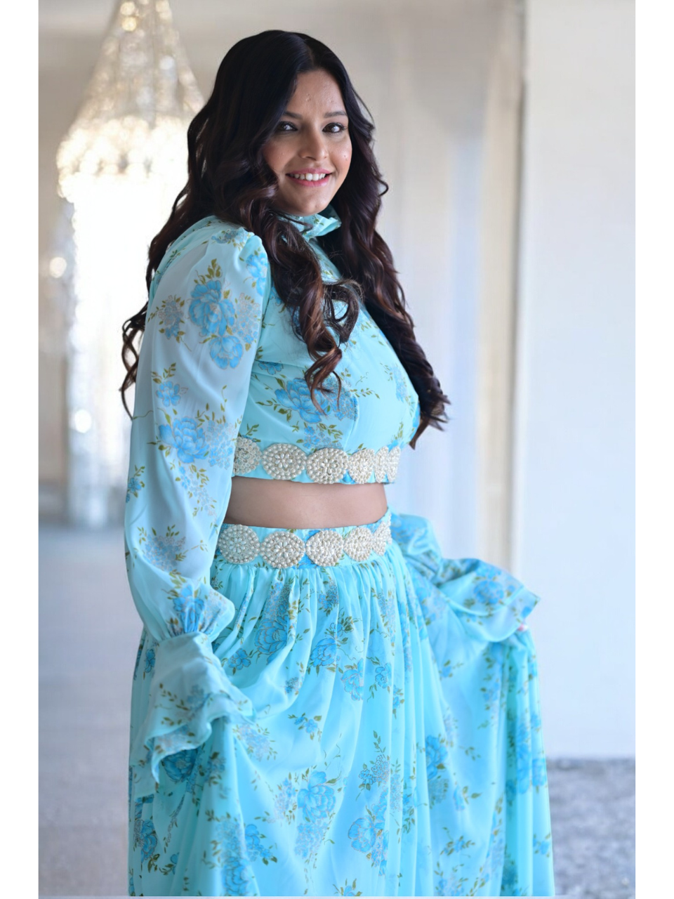  Azure Blue Grace Skirt, blue skirt, georgette skirt, long skirt