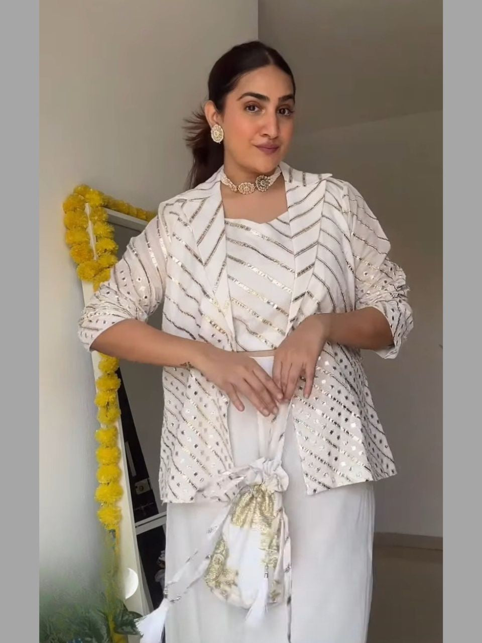 Chanderi Embroidered Jacket Set