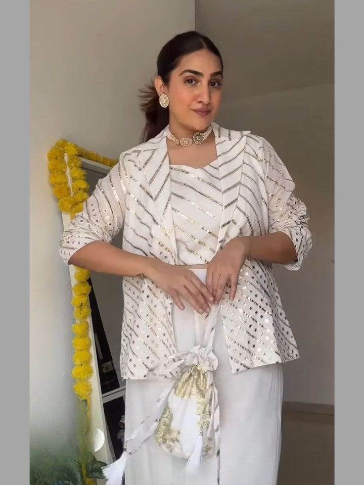Chanderi Embroidered Jacket Set