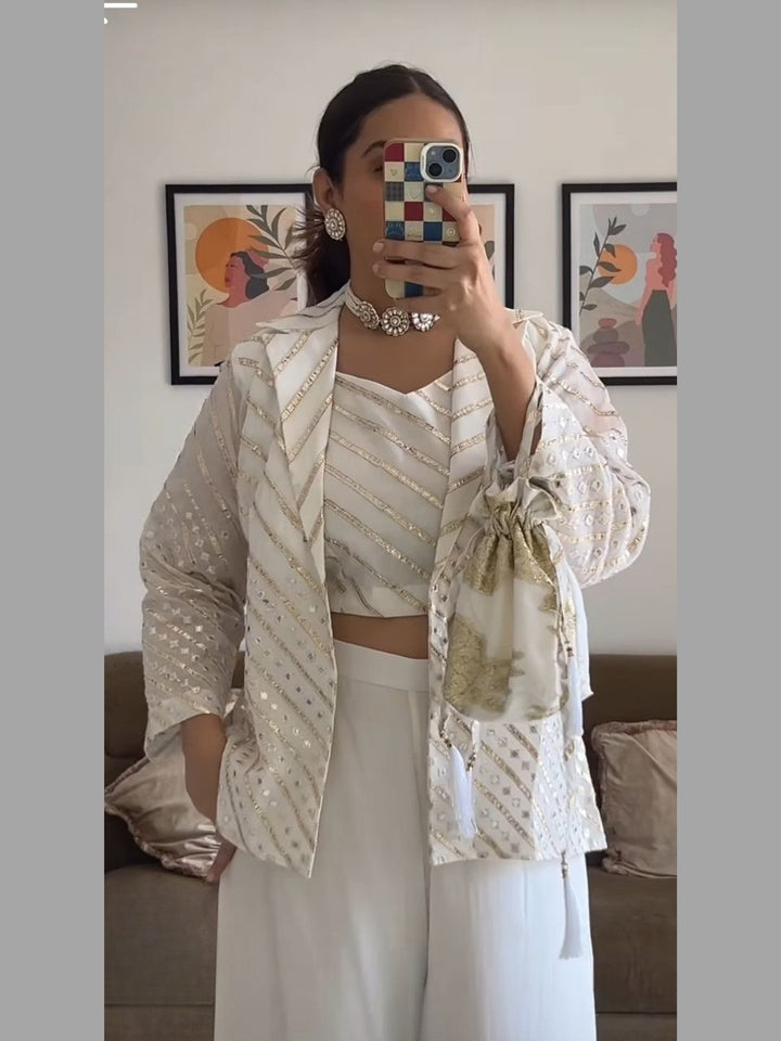 Chanderi Embroidered Jacket Set