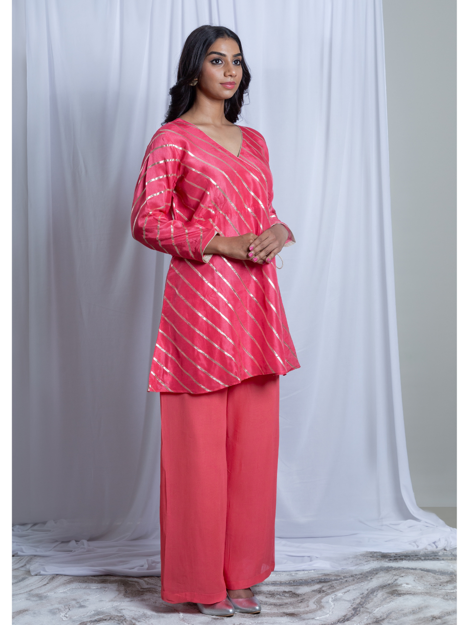 Pink Radiance Kurti Set, chanderi silk co ord set, pink set, party wear co ord, Pongal sale, Lohri sale