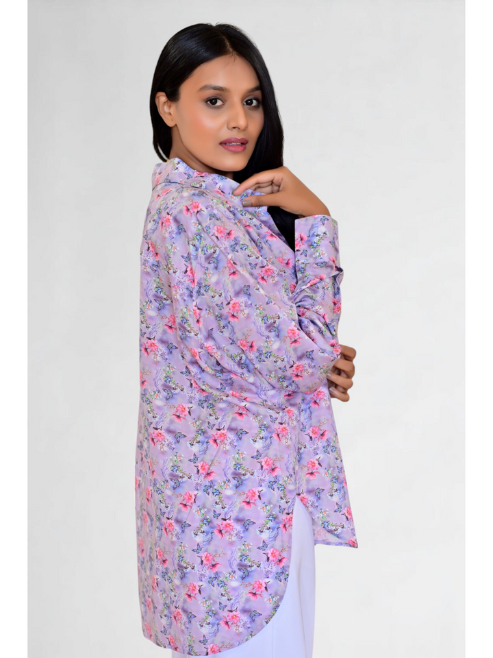 Lilac Whisper Shirt – Nature Impressions in Fluid Lyocell, lyocell shirt, printed shirts, floral print shirts