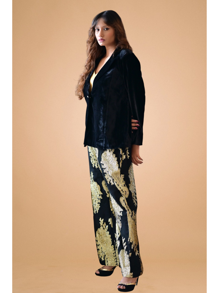  Velvet Zari Blazer Set, velvet co ord set, black co-ord set, partywear sets, blazer set