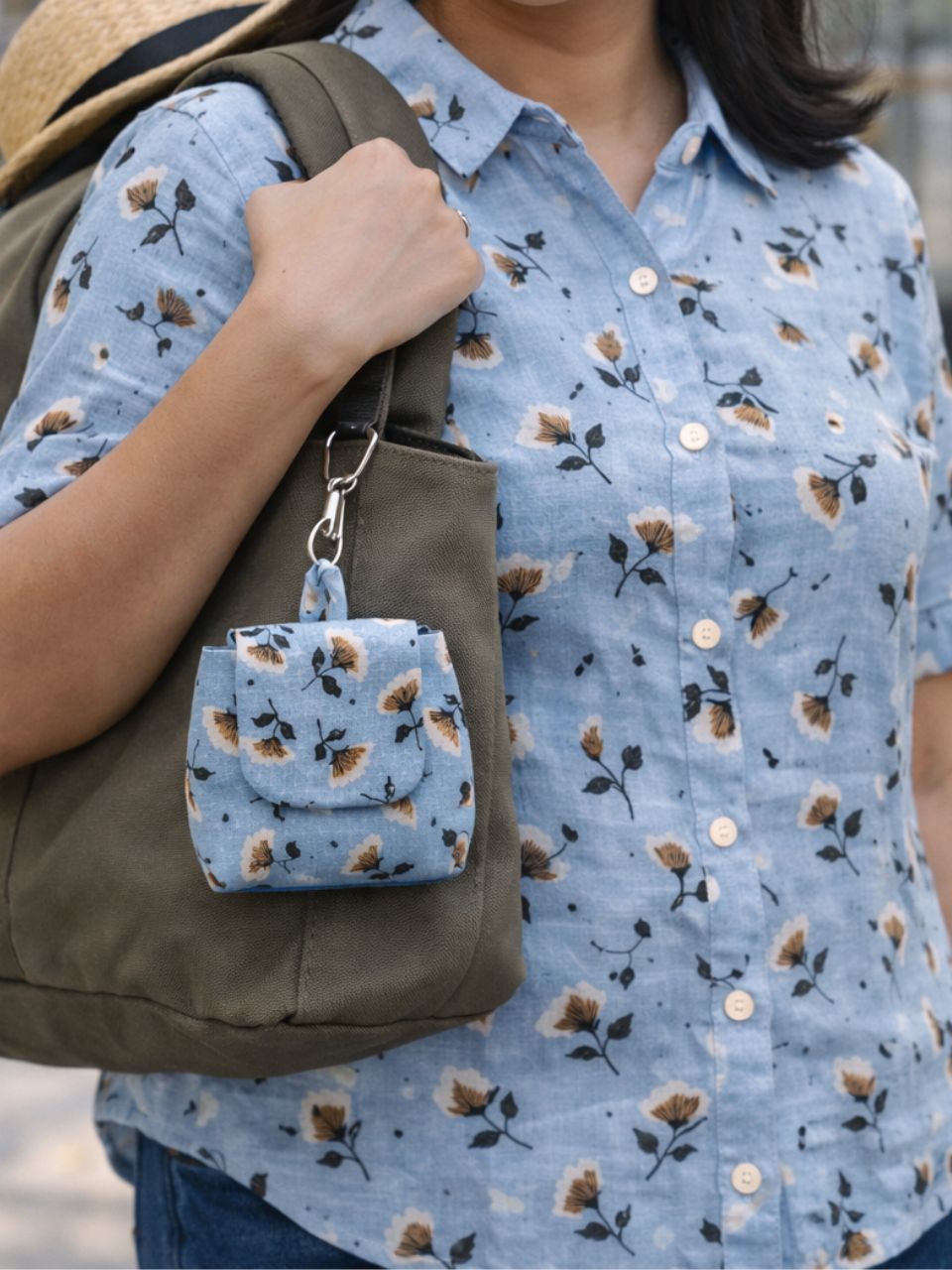 Skyflower A Blooming Blue Shirt, shirts with pouch, small bag, matching pouch