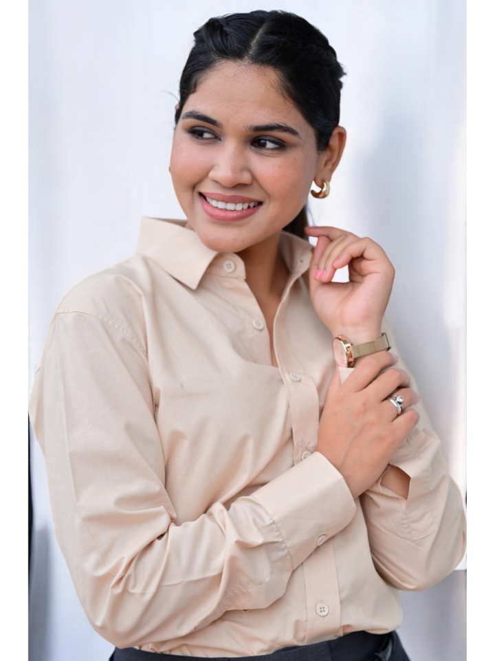 Beige Classic Formal Shirt, beige color shirt, cotton shirts, cotton lyocell shirt, formal shirts