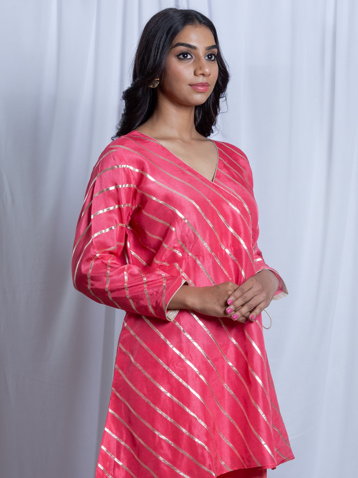 Pink Radiance Kurti Set, chanderi silk co ord set, pink set, party wear co ord, Pongal sale, Lohri sale