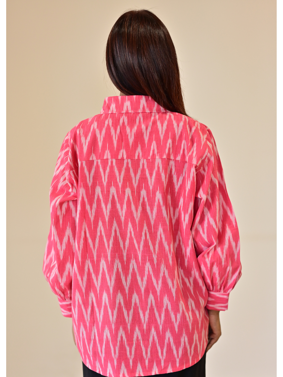  Pink Ikat Handloom Cotton Shirt, pink shirt, handloom cotton shirts, printed shirt, pink shirts
