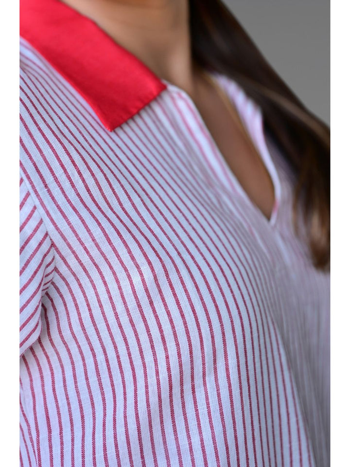 Red Stripes Handloom Kurti, Handloom kurti, white kurti, modern ethnic kurties, office wear kurties
