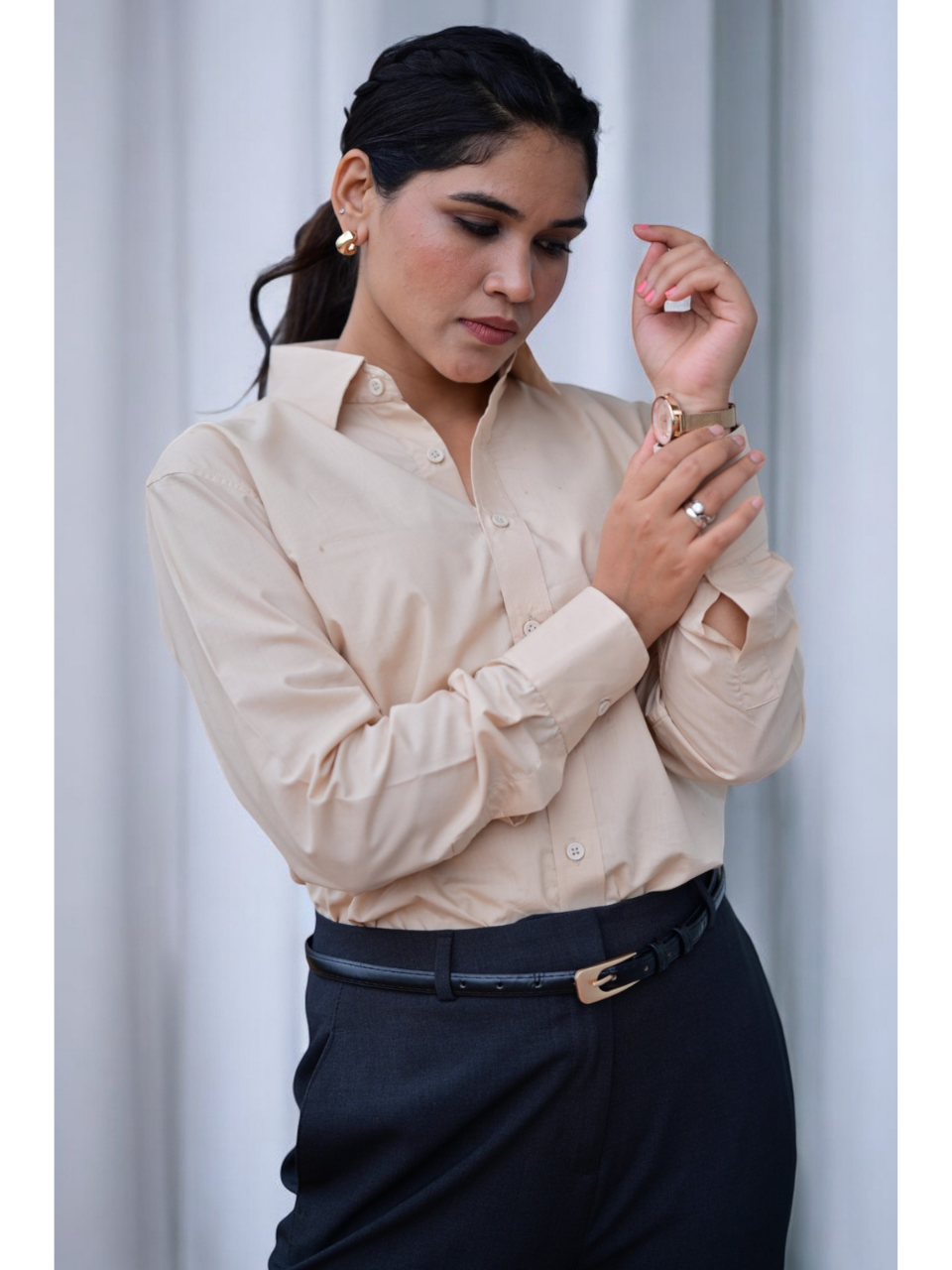 Beige Classic Formal Shirt, beige color shirt, cotton shirts, cotton lyocell shirt, formal shirts