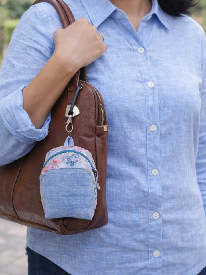 Cornflower Pure Linen Shirt, pure linen shirts for women, 60 lea linen shirt for women, blue shirts, shirt with pouch, blue pouch, small bag, matching pouch