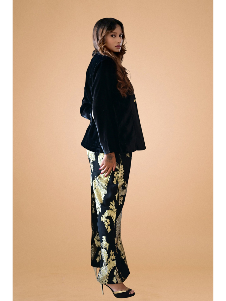 Velvet Zari Blazer Set, velvet co ord set, black co-ord set, partywear sets, blazer set