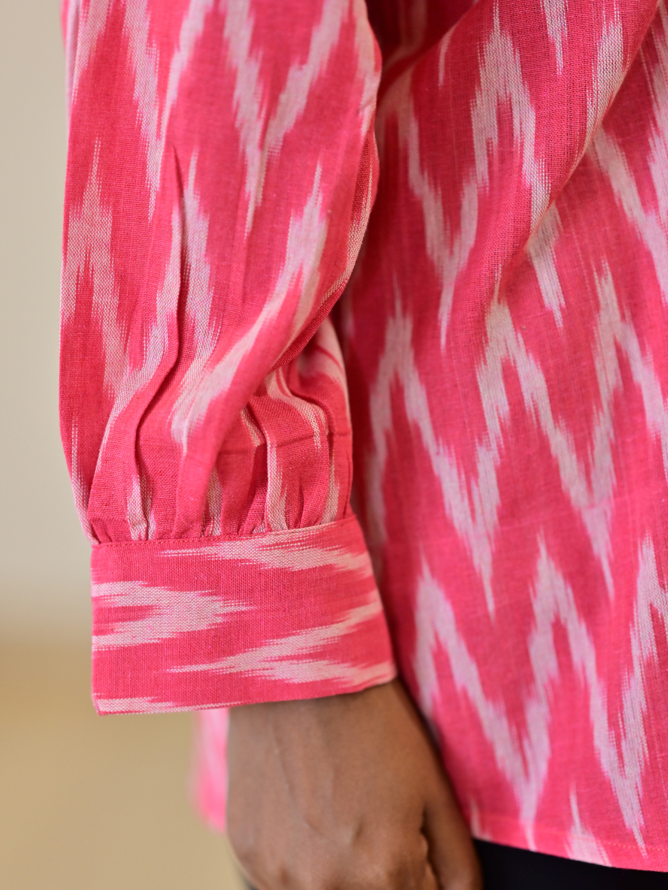  Pink Ikat Handloom Cotton Shirt, pink shirt, handloom cotton shirts, printed shirt, pink shirts
