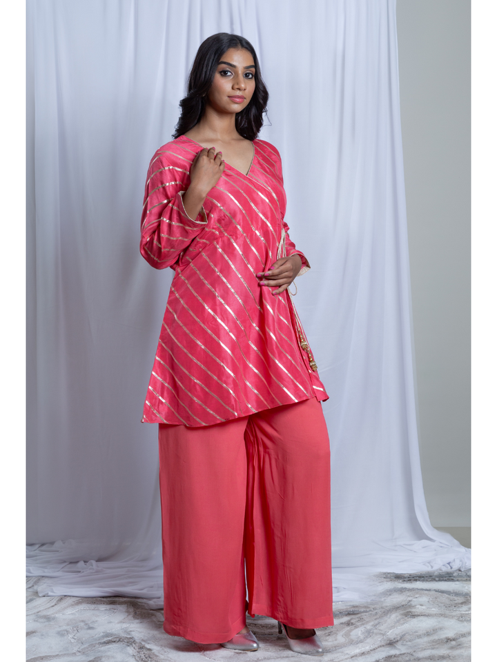 Pink Radiance Kurti Set, chanderi silk co ord set, pink set, party wear co ord, Pongal sale, Lohri sale