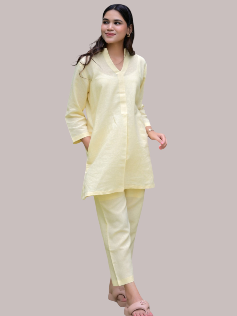  lemon glow cotton linen kurti, cotton linen Kurtis, lemon color kurtis