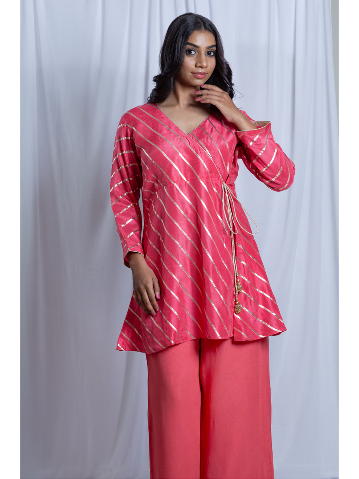 Pink Radiance Kurti Set, chanderi silk co ord set, pink set, party wear co ord, Pongal sale, Lohri sale