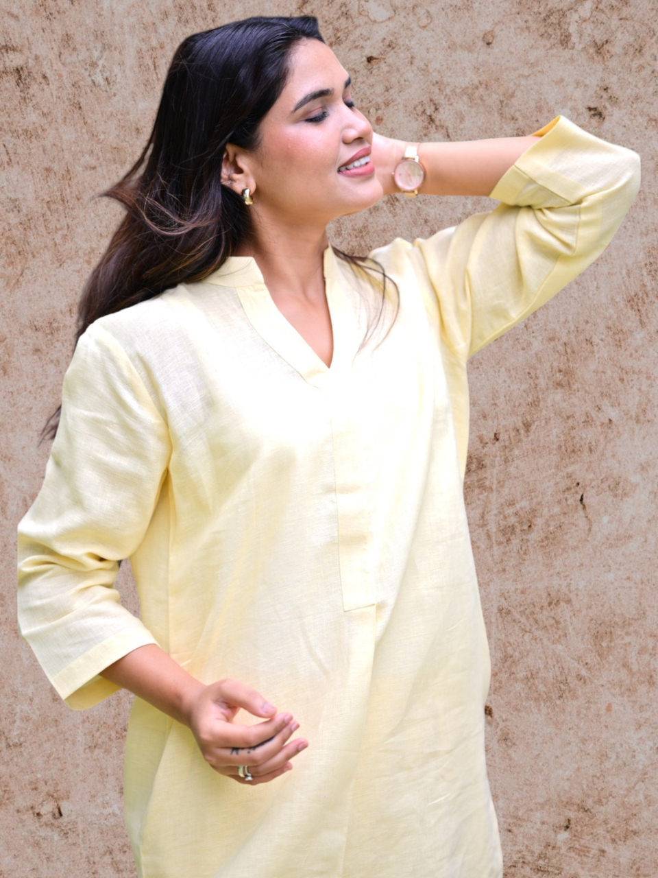  lemon glow cotton linen kurti, cotton linen Kurtis, lemon color kurtis