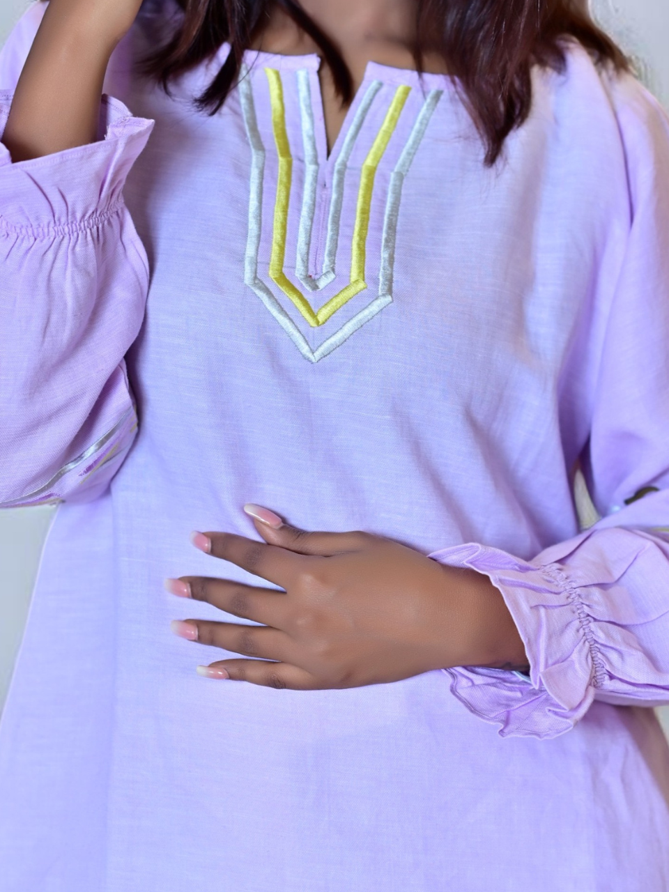 Lilac Calm – Cotton Linen Elegance, cotton linen top, embroidered top
