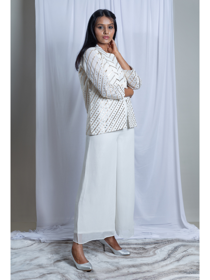 Chanderi Embroidered Top, chanderi top for women, crop top, white top, partywear top, Pongal sale, Lohri sale

