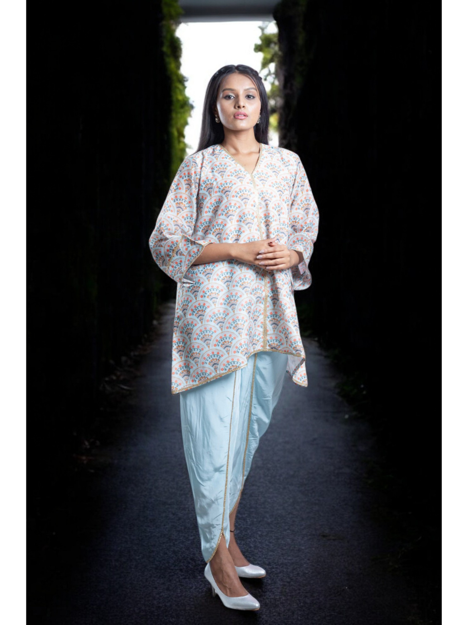 Chic Blue Chanderi Set, chanderi co ord set, blue co ord set, party wear co ord, dhoti style bottom, Pongal sale, Lohri sale
