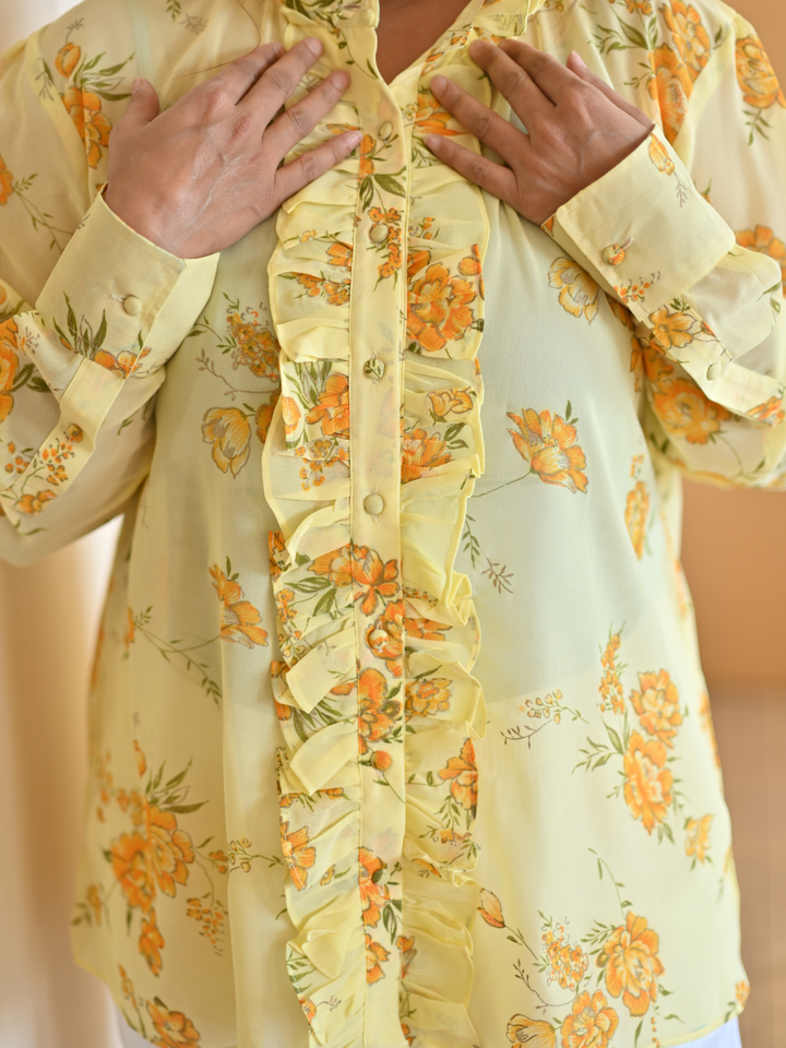 Golden Glow Georgette Shirt, yellow shirt, georgette shirts