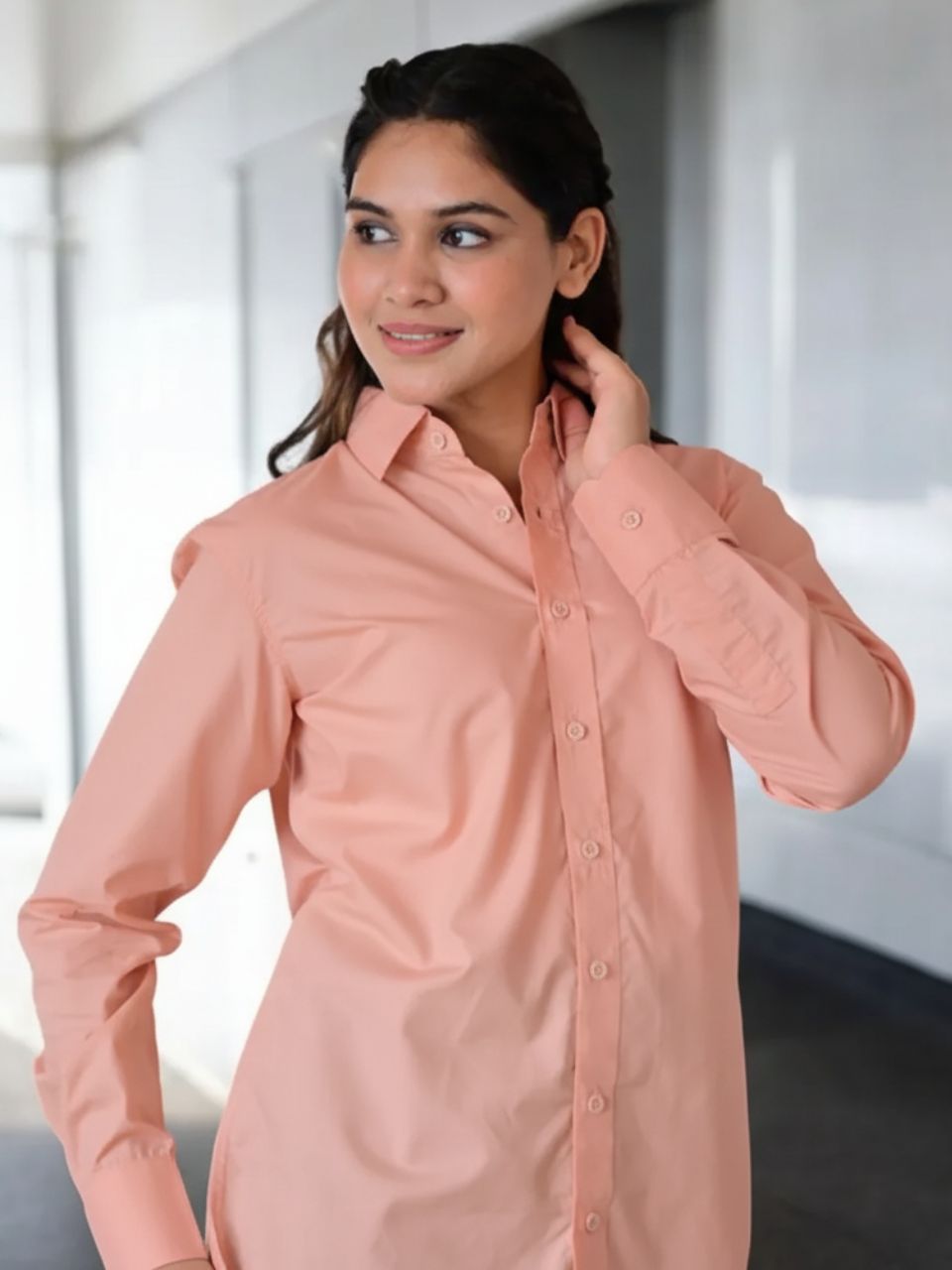  Peach Classic Formal Shirt, beige color shirt, cotton shirts, cotton lyocell shirt, formal shirts
