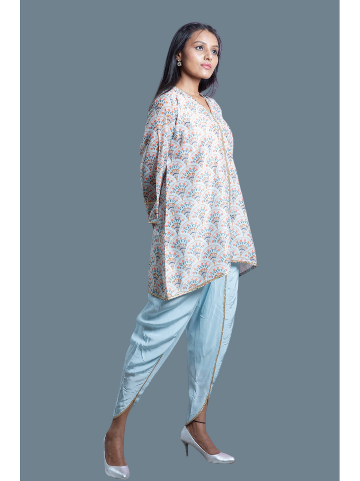 Chic Blue Chanderi Set, chanderi co ord set, blue co ord set, party wear co ord, dhoti style bottom, Pongal sale, Lohri sale
