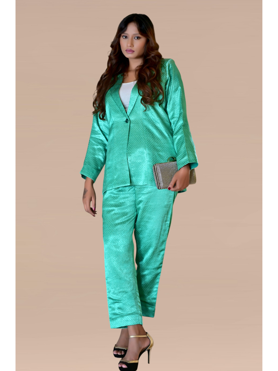 Mashru Silk Blazer Set, silk co ord set, green co-ord set, party co-ord sets