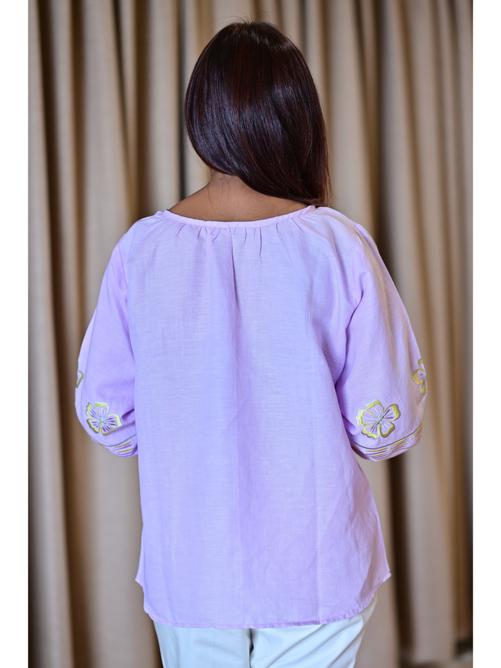 Lilac Calm – Cotton Linen Elegance, cotton linen top, embroidered top

