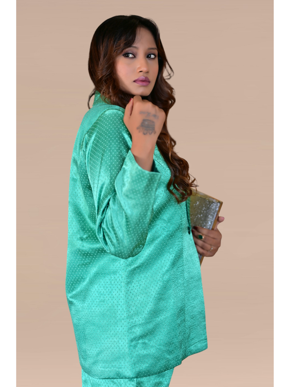 Mashru Silk Blazer Set, silk co ord set, green co-ord set, party co-ord sets