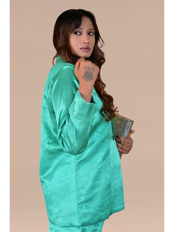 Mashru Silk Blazer Set, silk co ord set, green co-ord set, party co-ord sets