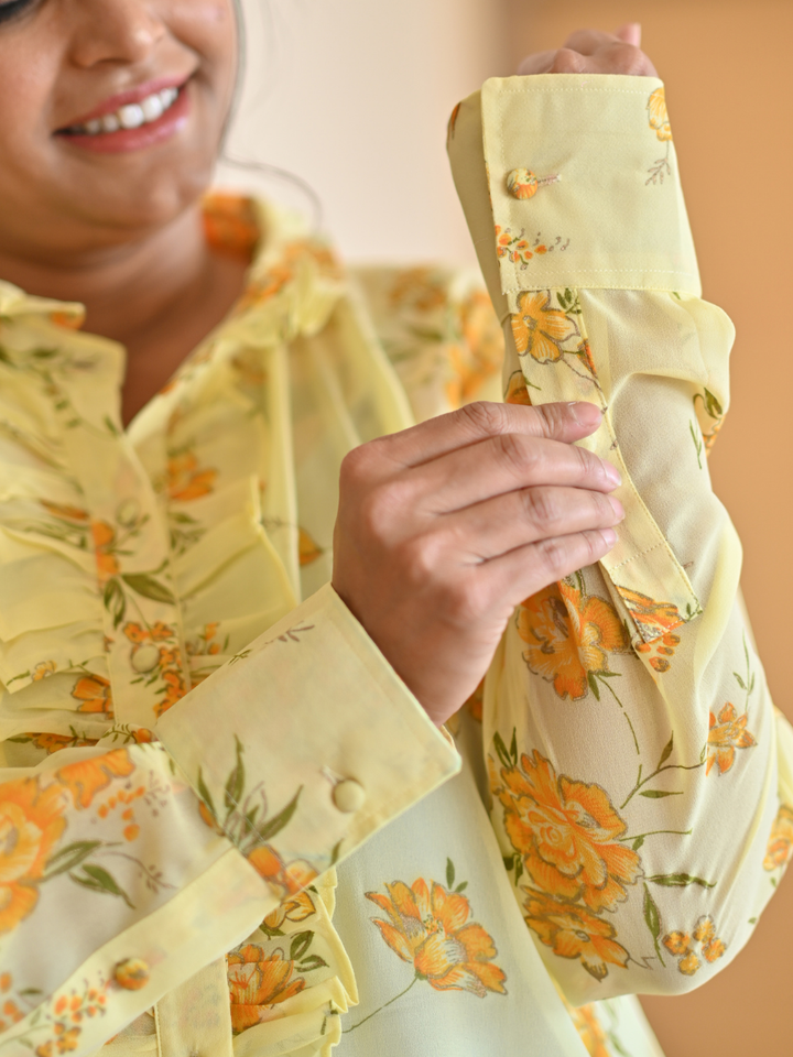 Golden Glow Georgette Shirt, yellow shirt, georgette shirts